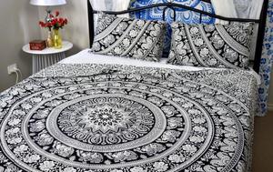 Noir et blanc éléphant Mandala Floral reine taille plat drap housse 100% coton tissu literie couvre-lit ensemble couvre-lit - Product Image 5