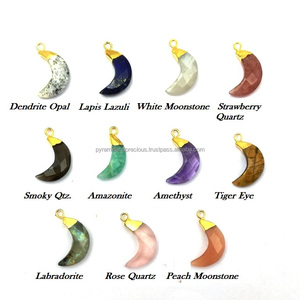 Dijes y colgantes de tapa de aleación de cobre de piedras preciosas semipreciosas en forma de media luna para niños - Product Image 2