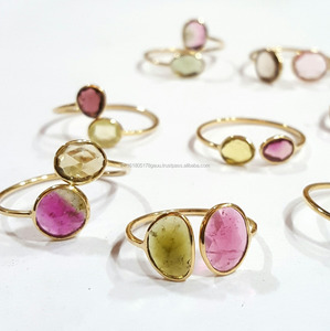 แหวนแตงโมทัวร์มาลีนหลายแบบแหวนกุหลาบตัดหินคู่สีทองน่ารักในกรอบสีเหลืองแข็ง14K In; 27243 - Product Image 6