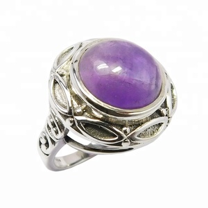 Precio al por mayor Joyería de moda Anillo de piedras preciosas de amatista púrpura Joyería de plata esterlina 925 Anillos de eternidad Vermeil - Product Image 1