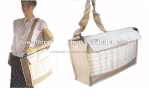 Bolso Mensajero para Portátil de Yute Natural Hecho a Mano y Ecológico con Patrón Geométrico, Cierre de Cremallera y Decoración de Bambú - Product Image 3