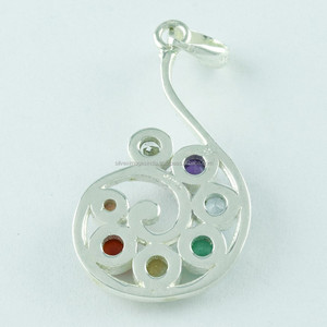 จี้เงินแท้ 925 ประดับพลอยนาวาราทนา ดีไซน์เอกลักษณ์จากอินเดีย - Product Image 4