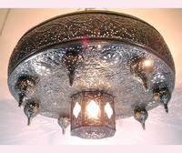 Lustre antique BR24 pour mosquée islamique, grand modèle en laiton argenté, éclairage LED à économie d'énergie, intensité variable, 9 lumières suspendues pour hôtel