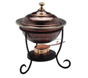 Round Shape Copper Chafing Dish Classical Foldable Chaffing Food Serving Dishes New Design 2023 Indian Handicraft Hot Sell