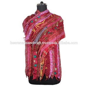 Reversible Silk Sari Stole Vintage Round Work Girl's <b>Neck</b> Wrap Indian Sari Patches Reversible <b>Scarf</b> Colorful Striped <b>Scarf</b> - Product Image 2