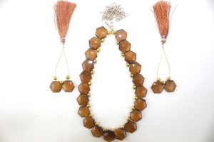 Tigre jaune naturel pierres précieuses à facettes en forme d'hexagone Briolette perles avec boucle d'oreille collier femmes cadeau mignon - Product Image 5