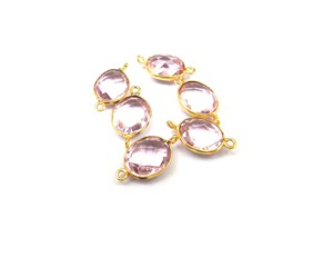 Cuarzo Rosa Forma ovalada Doble fianza Chapado en oro Fabricación de joyas Bisel de piedras preciosas Piedra natal Boho Conector - Product Image 5