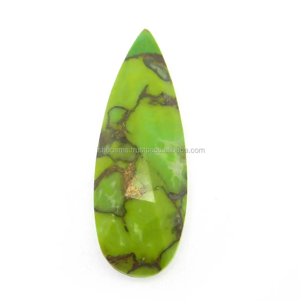 Green Mojave Turquoise 38 × 13ミリメートルPear Rose Cut 21.1 cts Loose GemstoneためJewelry