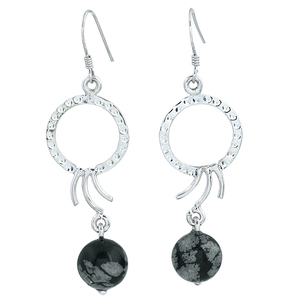Round Snowflake Gemstone 925 Sterling Silver Hook Dangle Earrings - Product Image 1