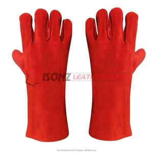 14/16 Inches Tig Welding Gloves XL Size <b>Red</b> Suede Leather Safety Gloves With Cotton Lining ISONZ - Product Image 5