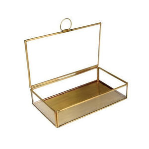 Rectangular Metal Jewelry Box With Lid Hinged Minimalist Design Gold Finish <b>Storage</b> Container For Jewelry - Product Image 1