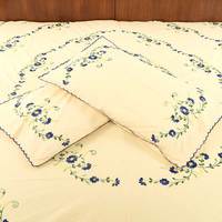 Drap de lit pour adultes en coton 100% avec fleurs bleues brodées à la main et feuilles vertes, vente en gros, drap de lit indien