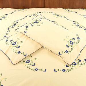 Sábana de cama de Narciso con flores azules bordadas hechas a mano, hojas verdes, Sábana India al por mayor - Product Image 3