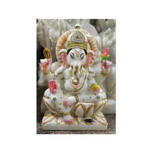 Statue exclusive de Ganesh en marbre blanc coloré d'Inde - Product Image 1