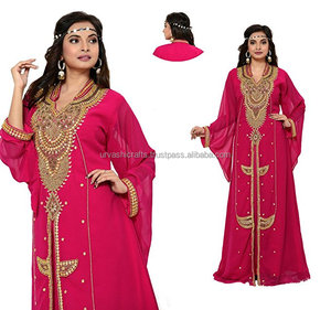 Nouvel arrivage de caftan en georgette perlée élégante à la mode haut de gamme abaya de style dubaï caftan de travail perlé à la main pour les femmes - Product Image 1