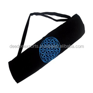 Sac de tapis de yoga en coton bleu clair personnalisé de marque privée écologique Bilink avec sangles en rose doux noir vert imprimé - Product Image 4