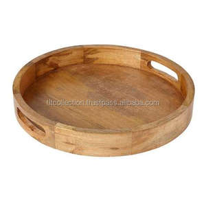 Bandeja Redonda de Madera para Servir con Asas, Diseño Moderno Hecho a Mano, Ecológica, TLT 18WT-005, para Servir Comida en el Hogar - Product Image 2