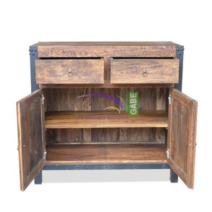 Buffet en bois de manguier massif de style industriel, finition rustique, polyvalent pour la maison, le salon, la cuisine, l'appartement, meubles - Product Image 2