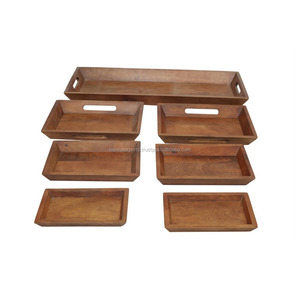 Juego de 5 bandejas de madera apilables para servir, elegante diseño otomano para una decoración y entretenimiento convenientes para el hogar - Product Image 1