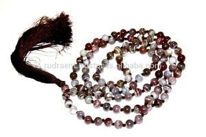 Unisexแฟชั่นMalaลูกปัด 108 โยคะการทําสมาธิตะไส้คอถักกุหลาบทําจากบอตสวานาอาเกตอัญมณีรอบ - Product Image 5