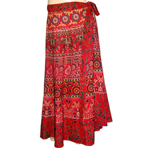 กระโปรงชายหาดผ้าฝ้าย Jaipuri,พิมพ์สไตล์โบโฮฮิปปี้ยิบซีห่อรอบกระโปรง - Product Image 2