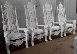 เก้าอี้หนังไม้มะฮอกกานีโบราณแบบหรูหราหลังสูงเก้าอี้แต่งงานหัวสิงโตแกะสลักบัลลังก์เฟอร์นิเจอร์บ้านโบราณสำหรับโรงแรม - Product Image 3