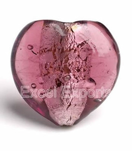 Excel exporte des perles en vrac en verre en forme de coeur faites à la main 18mm & 22mm feuille d'argent de haute qualité rose Varanasi direct - Product Image 4