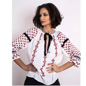 Casual wear handmade embroidered Romanian blouses & tops Romanian look 2018 new collection 100% cotton top