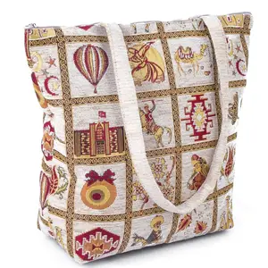 Bianco Autentico Borsa Da Spiaggia Con Patchwork Tacchino Motivi