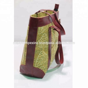Bolso de Mano de Algodón con Estampado Artesanal, Moda Sostenible, Bolso Tote al por Mayor, Bolso de Compras Tradicional Indio de Algodón con Asa de Cuero - Product Image 4