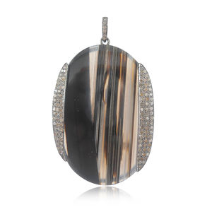 Pendentif en argent sterling 925 pavé de diamant et de pierres précieuses Onyx cadeau pour elle bijoux en argent faits à la main - Product Image 1