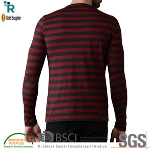 Camiseta básica de manga larga con cuello redondo a rayas informales de algodón 100% para hombre, camiseta para cuello Polo de talla grande, Tops al por mayor, ropa - Product Image 5