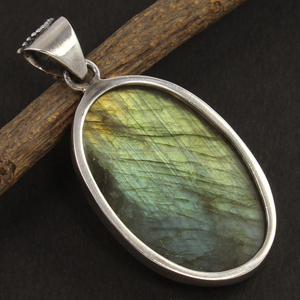 Labradorite naturelle ovale pierre précieuse 925 argent Sterling massif incroyable Solitaire pendentif lunette réglage Cabochon bijoux fins - Product Image 2