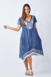 Túnica con dobladillo con flecos tradicional bordada, moda occidental, Mini túnica floral, estilo bohemio, campestre, mexicana, para verano - Product Image 2