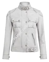 Wax White Leather Girls Ladies Belt Fitted Jacket