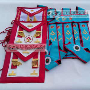 MASONIC Regalia French Rite DELANTALES Tela de cuero bordada Collar de cinta Rite francés Costura de punto de cruz Bordado - Product Image 4