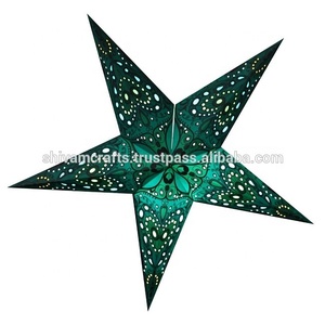 Fleurs sérigraphié papier 5 pointeurs étoiles lampes/lanternes pour la décoration de noël gros exportateur en vrac de l'inde - Product Image 2