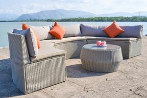 Ensemble de canapé rond d'extérieur moderne en fer et rotin/osier pour hôtel et jardin - Product Image 3