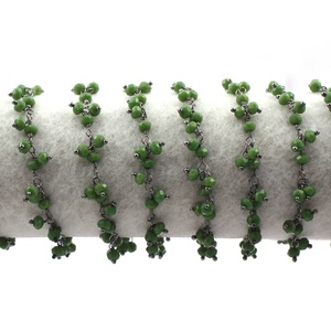 สีเขียวอาเกตพลอยลวดห่อสีดำชุบเชื่อมโยงกลุ่มโซ่ขายส่งลูกประคำลูกปัด - Product Image 3