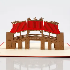 Tarjeta de felicitación pop-up 3D hecho a mano, diseño personalizado ODM OEM, el puente de Hoi An