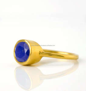 Bague en pierre précieuse Lapis Lazuli en argent sterling 925 Belle main Plaqué or Mode Bijoux uniques - Product Image 2