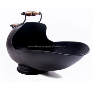 Seau à charbon et porte-bûches en cuivre et laiton au style unique, très vendu - Product Image 5