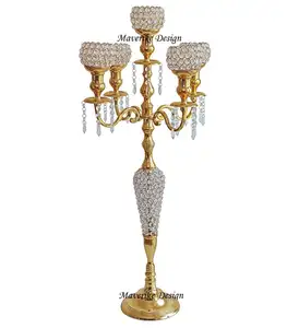 Свадебные украшения, уникальные дизайнерские золотые 5 канделябры, хрустальные/металлические подсвечники