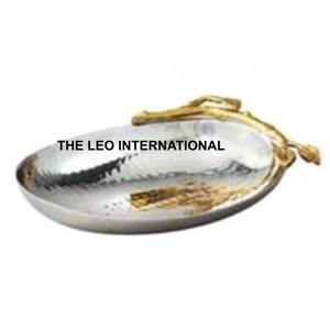 Bol décoratif en forme de feuille à poignée plaquée or Bol moderne personnalisé en métal en laiton et acier inoxydable - Product Image 1