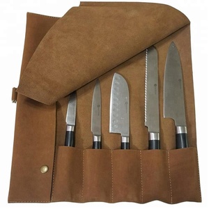 Bolsa para Cuchillos de Chef Profesional de Cuero Genuino Vintage de Primera Calidad, Ligera, con 5 Bolsillos/Rollo para Cuchillos de Chef, Rollo para Cuchillos Inteligente - Product Image 1