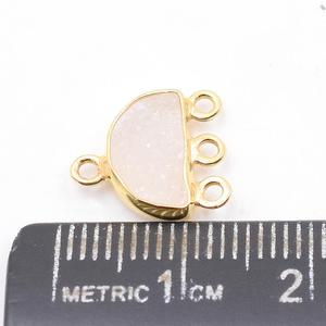 Connecteur demi-forme fait main en argent sterling 925 avec pierre naturelle Druzy rose et placage or 18 carats pour la fabrication de bijoux Jaipur Gem - Product Image 2