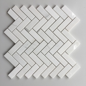 Modern MILKY WHITE Herringbone Design Natural Stone Mosaics Parquet Glass Marble <b>Tiles</b> for Interior Walls and Swimming Graphic - Product Image 1