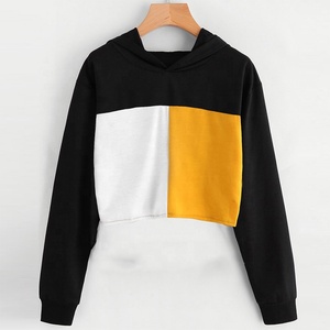 Pull à capuche personnalisé à manches longues épissé, haut court bon marché, vente en gros pour femmes, nouvelle collection 2023 - Product Image 1