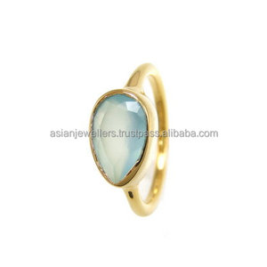 แหวนเงินสเตอริง925พลอยคาลซิโดนีทำด้วยมือพร้อมฝาสีทองสำหรับงานแต่งงานและงานปาร์ตี้ - Product Image 1