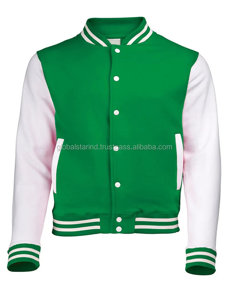 Europe style green and white waterproof zipper Letterman jackets